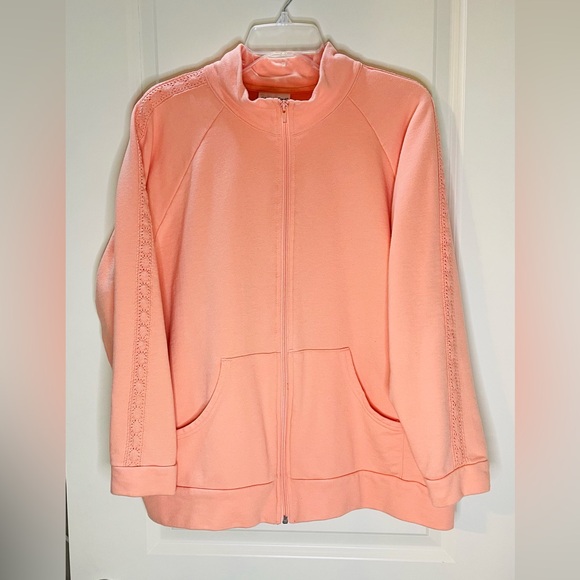 Coldwater Creek Salmon Lightweight Jacket with Crochet Details Size 2X - Picture 1 of 6